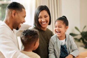 Shot of a young family bonding together at home.